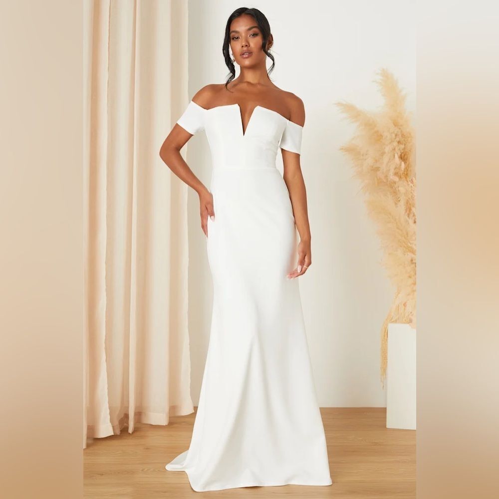Lulus Loveliest Aura White Off-the-Shoulder Mermaid Maxi Dress
